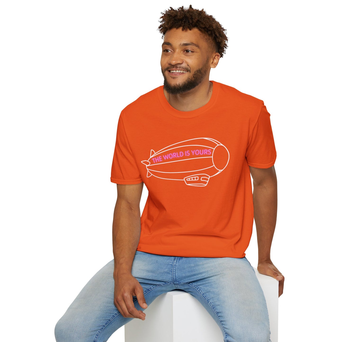 The World Is Yours T-Shirt – Blimp Graphic with Neon Text