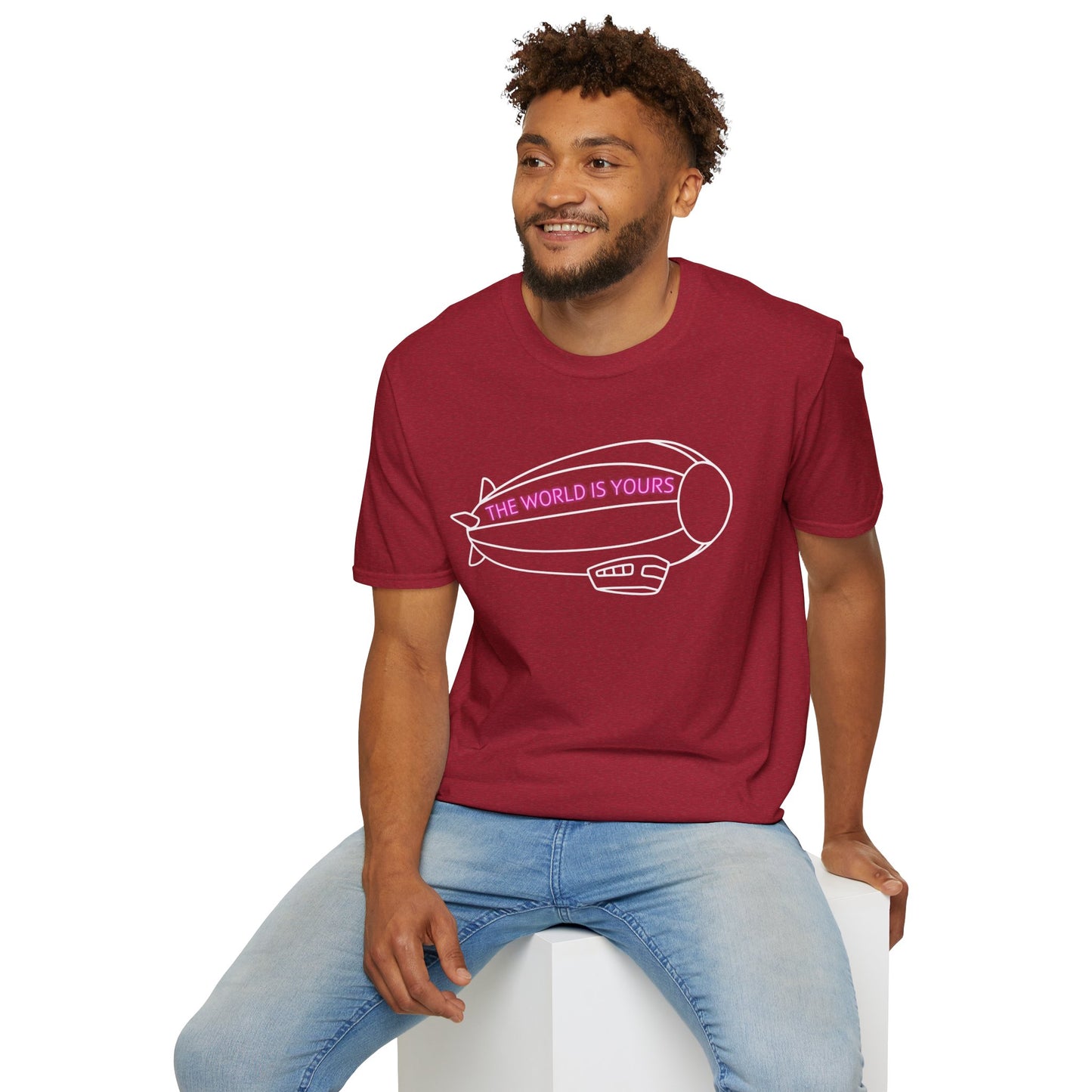The World Is Yours T-Shirt – Blimp Graphic with Neon Text