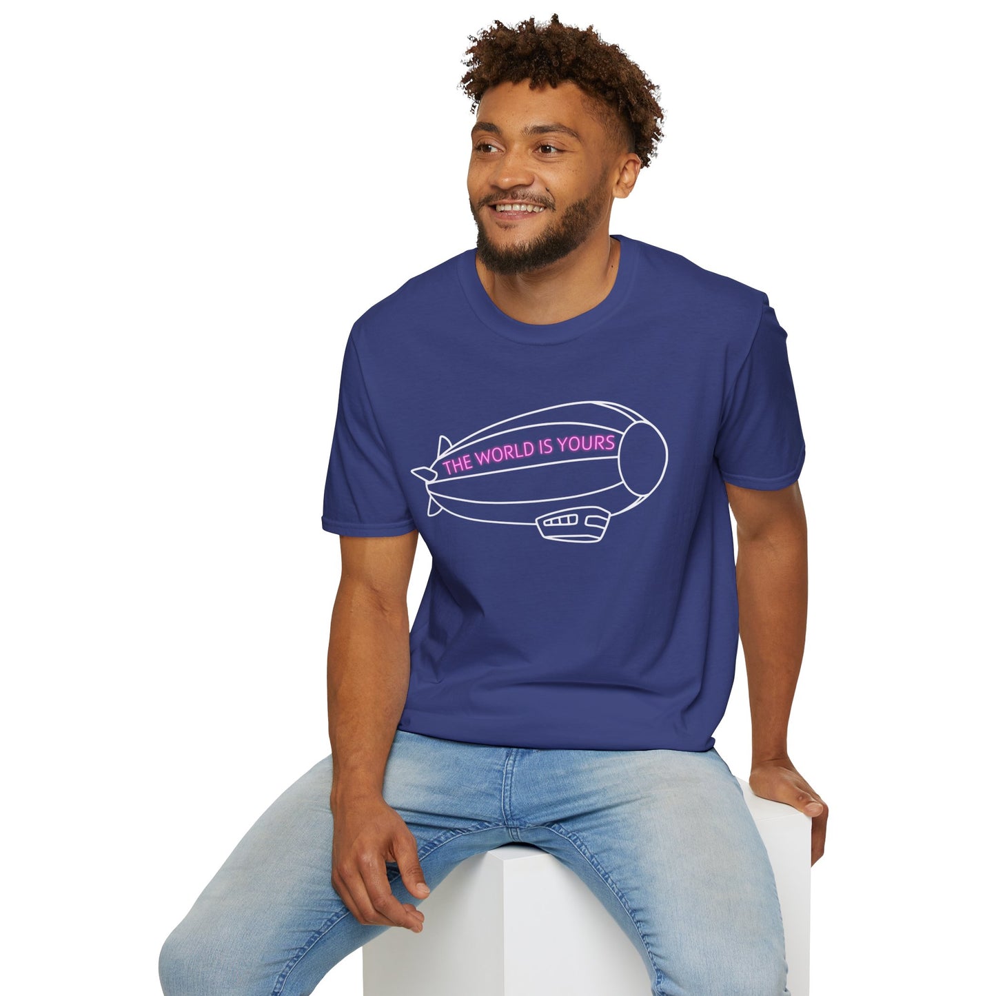 The World Is Yours T-Shirt – Blimp Graphic with Neon Text