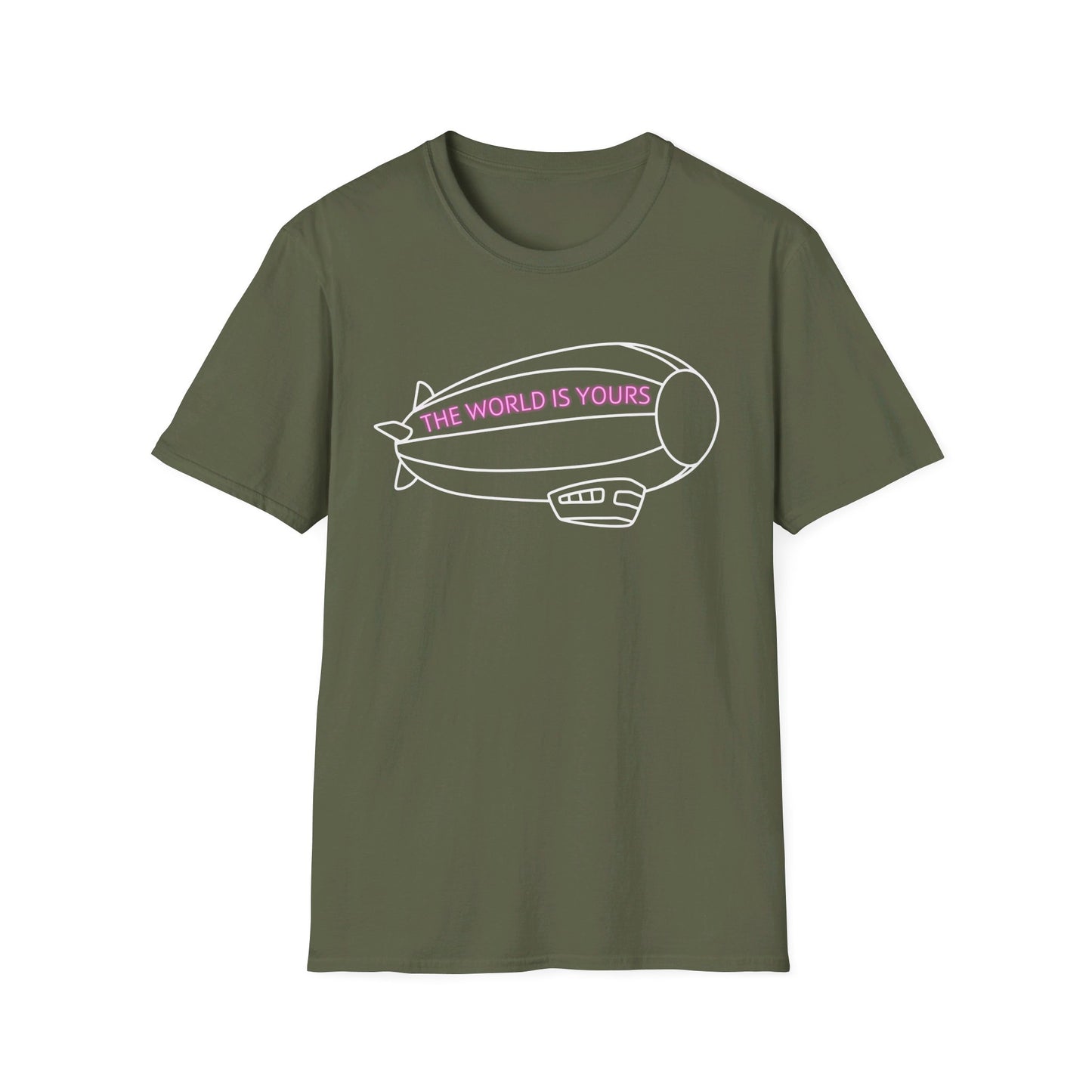 The World Is Yours T-Shirt – Blimp Graphic with Neon Text