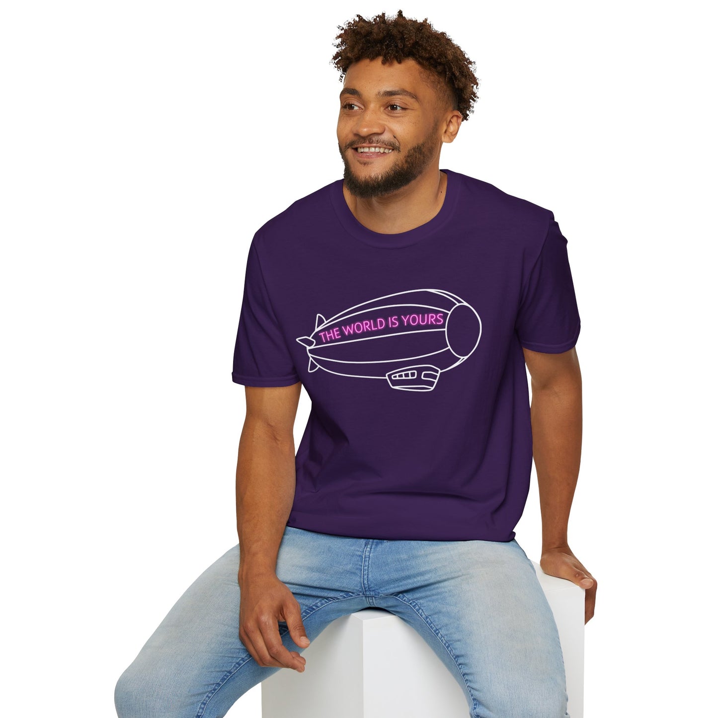 The World Is Yours T-Shirt – Blimp Graphic with Neon Text