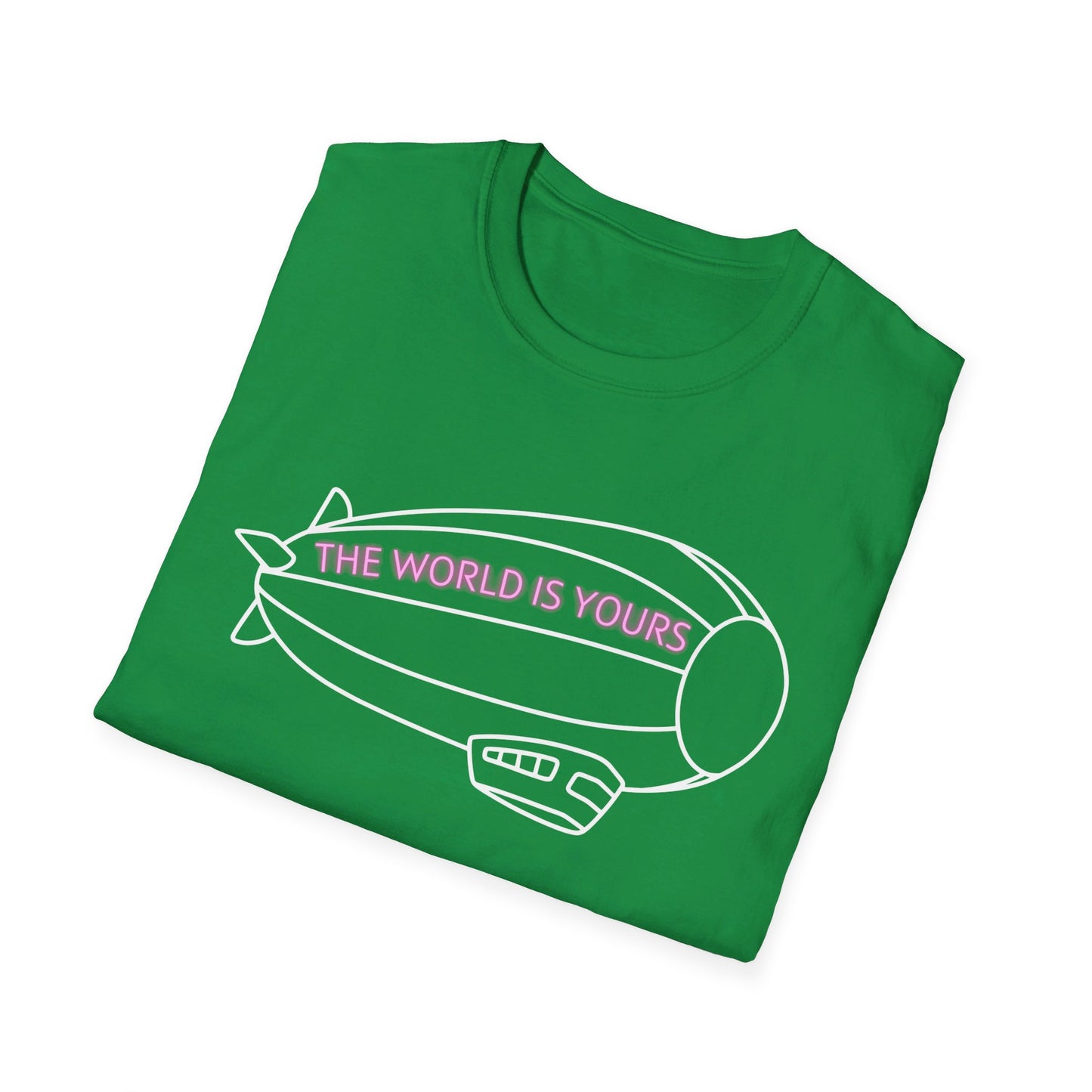 The World Is Yours T-Shirt – Blimp Graphic with Neon Text
