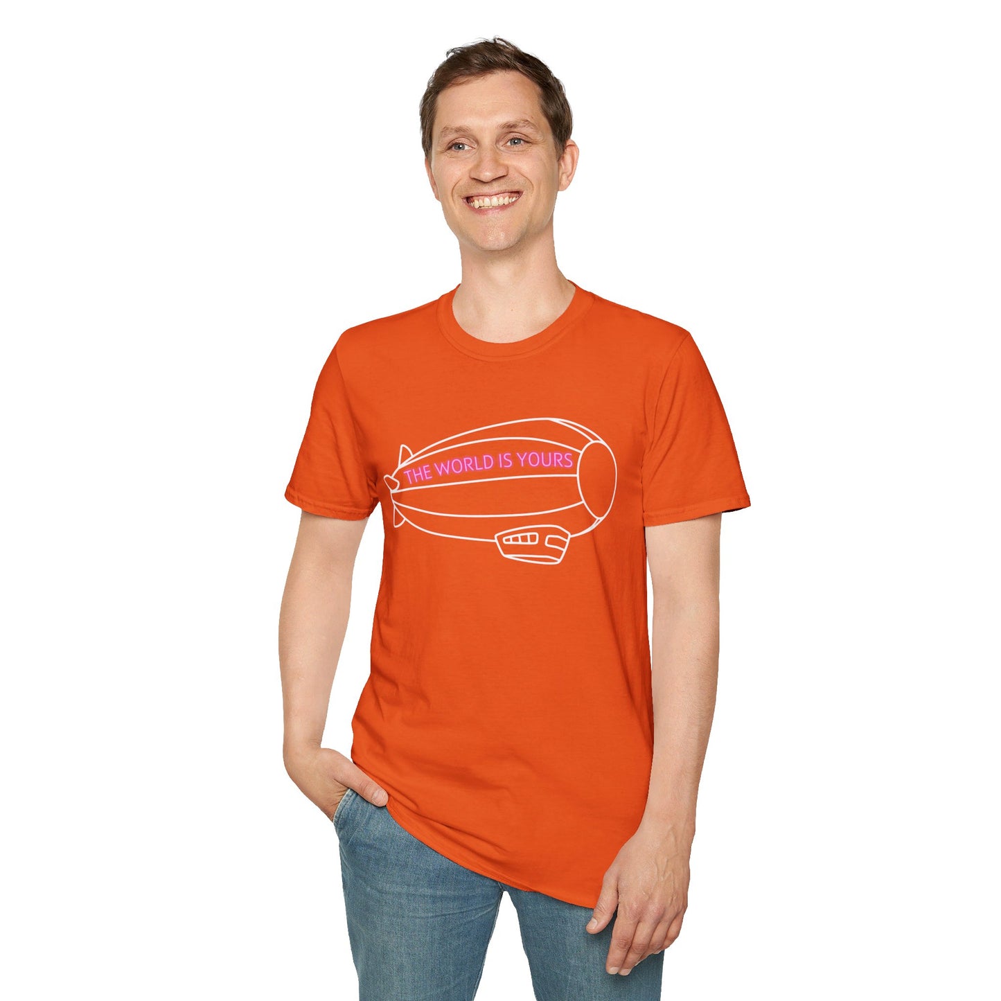 The World Is Yours T-Shirt – Blimp Graphic with Neon Text