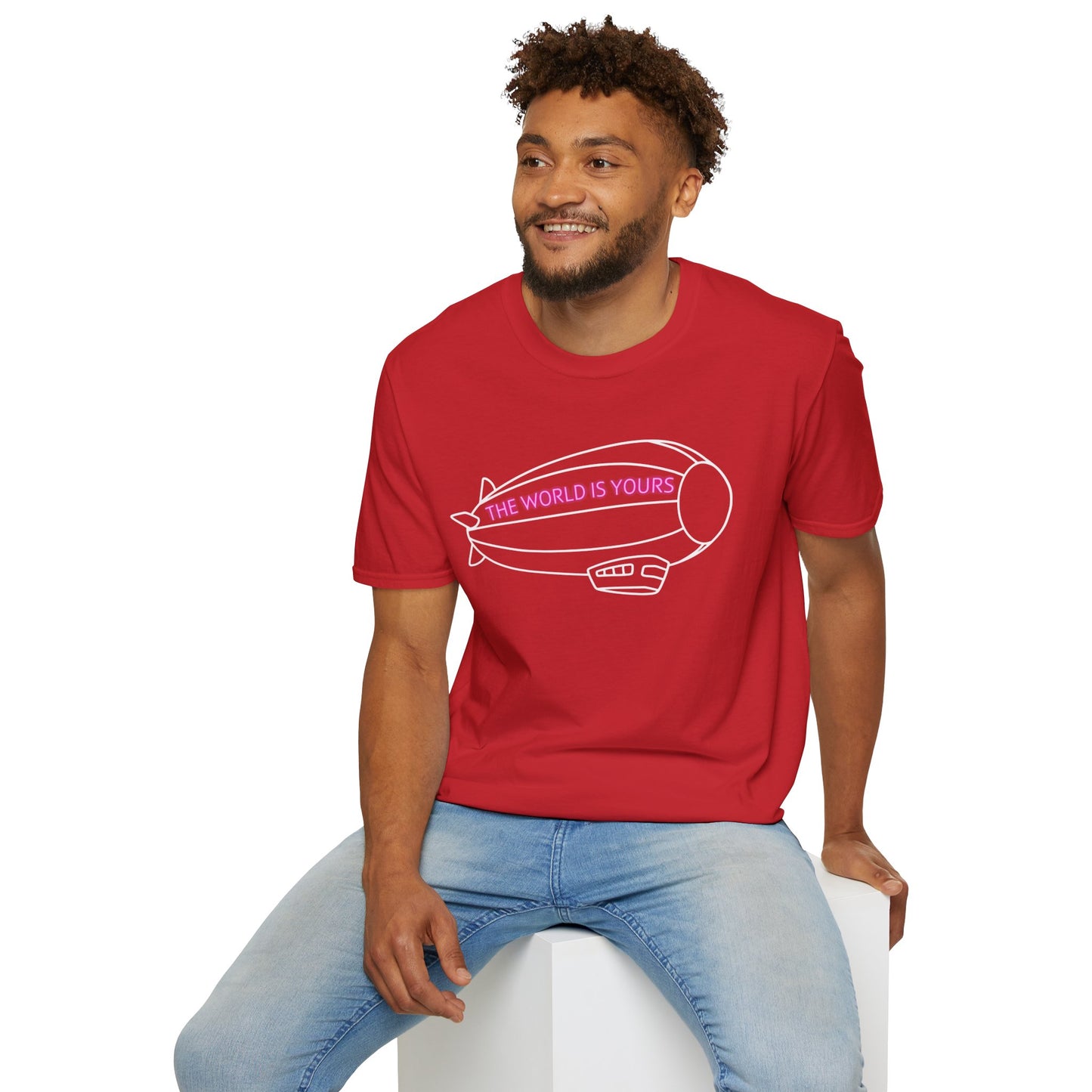 The World Is Yours T-Shirt – Blimp Graphic with Neon Text