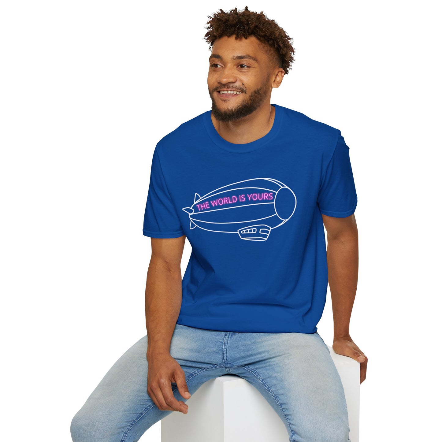 The World Is Yours T-Shirt – Blimp Graphic with Neon Text