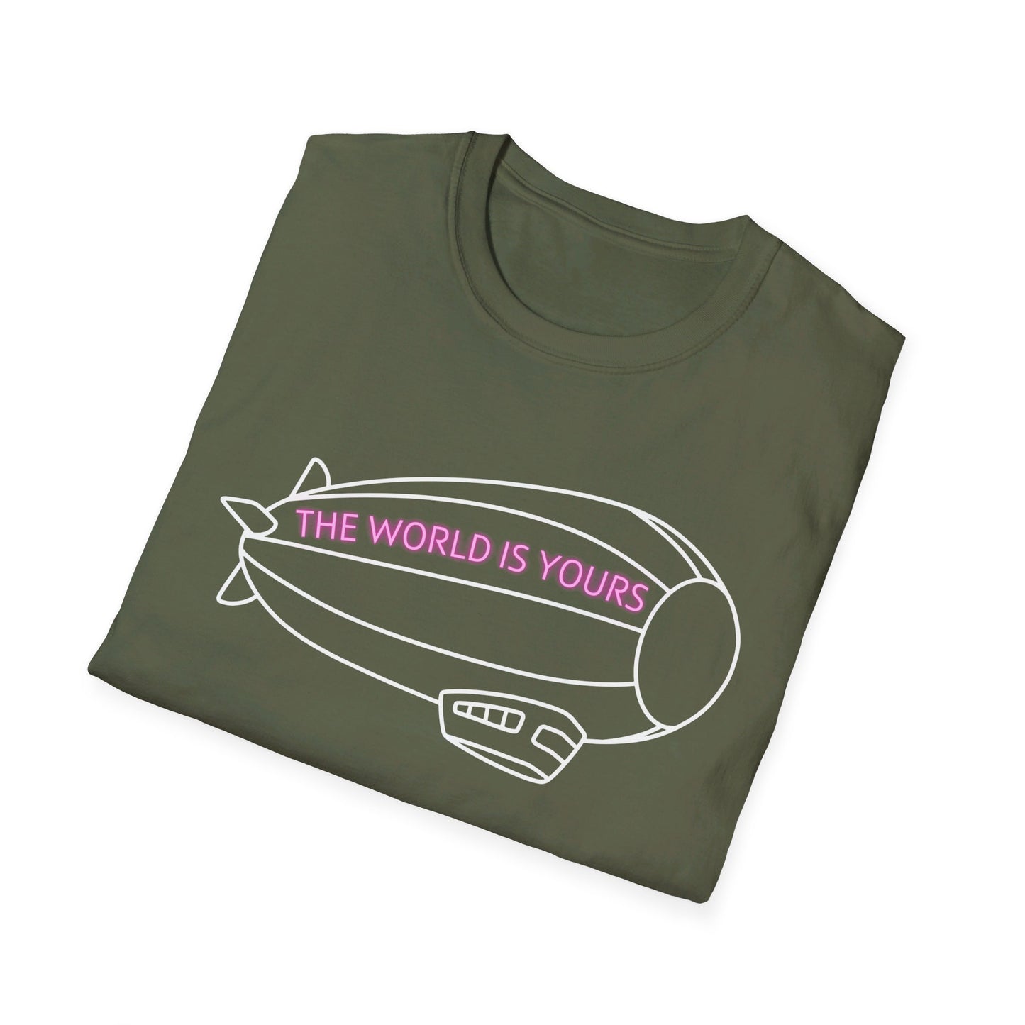 The World Is Yours T-Shirt – Blimp Graphic with Neon Text