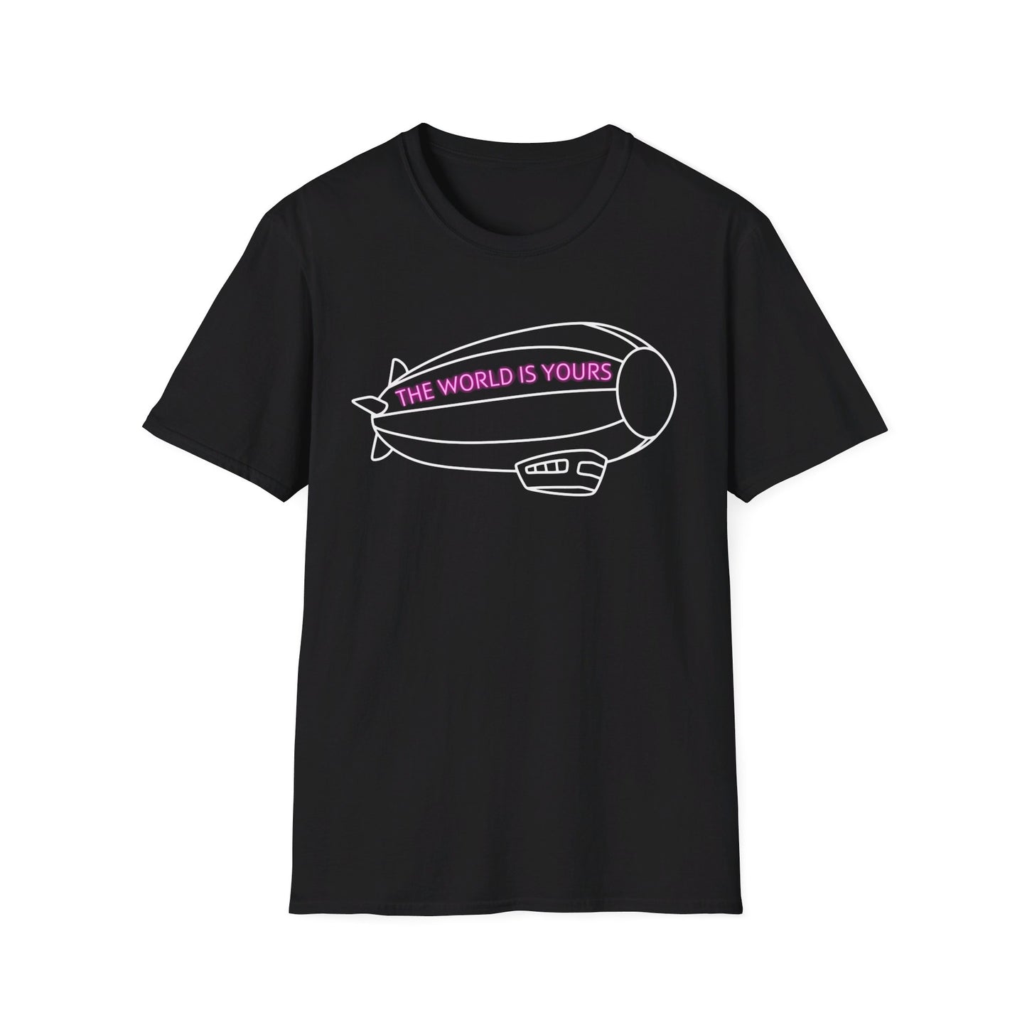 The World Is Yours T-Shirt – Blimp Graphic with Neon Text