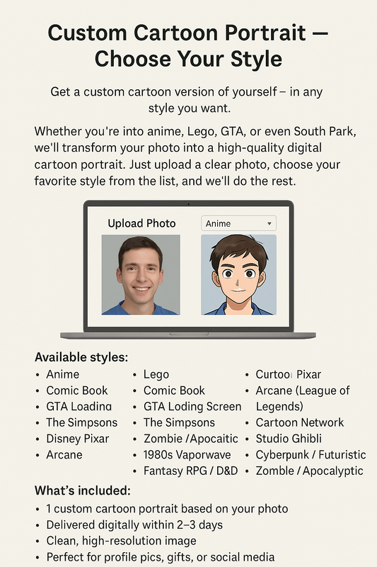 Custom Cartoon Portrait – Choose Your Style