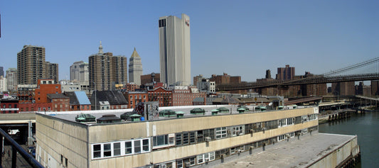 Fulton Fish Market sheds beneath the Brooklyn Bridge in Manhattan
